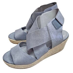 EILEEN FISHER 'willow' Espadrille Wedge Sandal In Pewter Metallic Suede Platform